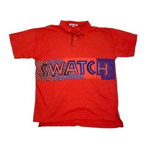 Vintage 1980s Swatch Watch Mens Polo Shirt